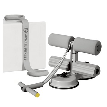 MICHAEL FITNESS 麥克健身 全方位健身器材 仰臥起坐輔助器 + 八字拉力繩  單一商品  灰色