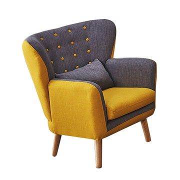 【Hampton 漢汀堡】佩蒂黃灰拉點單人布面沙發