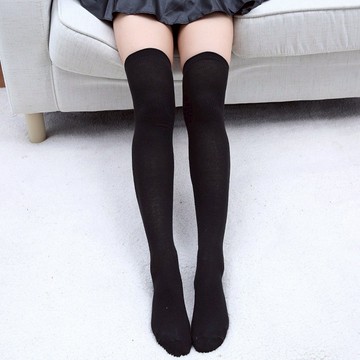 D721 日系學院風黑白素色長筒襪過膝學生襪簡約百搭