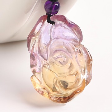 市面罕見-玻利維亞鴛鴦雙色紫黃晶吊墜女男款  雕刻水晶項墜飾品