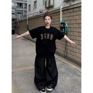 7863 位鐵粉👍100%純棉美式豹紋字母短袖t恤女2026新款夏季設計感寬鬆半袖上衣BR3X