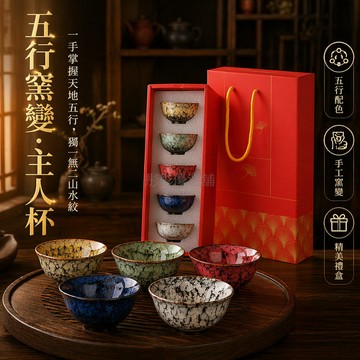 台灣出貨✨ 窯變主人杯 五行茶杯 金木水火土單杯 功夫茶器 精緻山水紋理 禮盒裝茶具