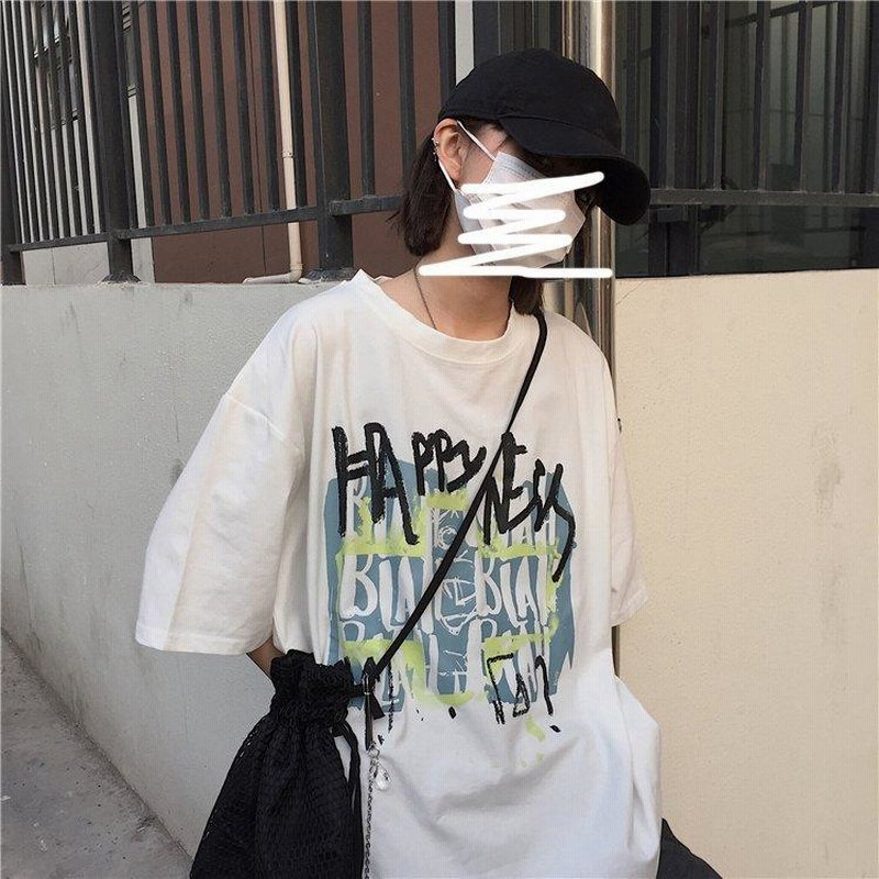 韓国風 レディース 半袖Tシャツ カジュアル ファッション半袖Tシャツ ホワイト L Tシャツ