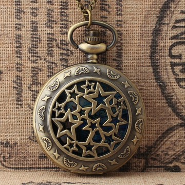 2017女士懷表大號合金指針式項鏈表男士氣質配飾星月夜懷表