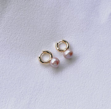 粉紫色淡水珍珠耳環-B款