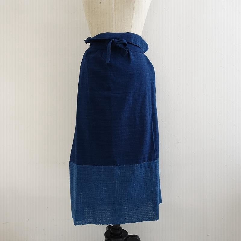 えみおわす 藍染め異素材切替え筒形サロンスカート -【中古】【12L12  