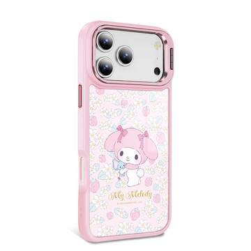三麗鷗iPhone 全系列軍規防摔合金框隱形立架手機殼-草莓美樂蒂