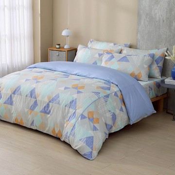 鴻宇 100%精梳棉 美國棉 奧狄斯 藍 雙人四件式薄被套床包組