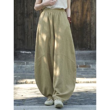 苧麻打坐燈籠褲子女炒色做舊休閑春秋新款棉麻文藝復古禪修太極褲