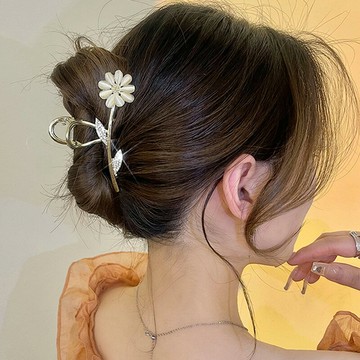 高級感貓眼石花朵抓夾氣質大號鯊魚夾頭飾2022新款女夏后腦勺發夾
