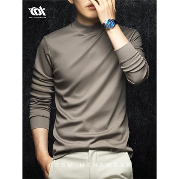(免運)秋冬季男士高端中半高領長袖打底衫秋衣2025男裝新款T恤秋裝上衣