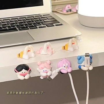 趣味桌面理線器免打孔固定數據線無痕丑萌桌邊充電線防纏繞卡扣夾