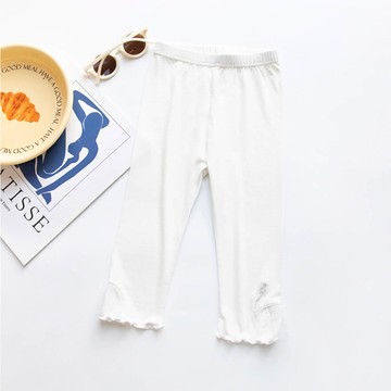 FANMOU - 涼感七分內搭褲-蕾絲天鵝-白色