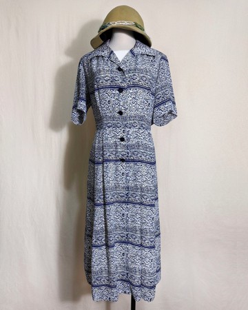 圖騰雪紡短袖古著洋裝/ 國外帶回 VINTAGE