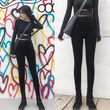 黑色牛仔褲女九分高腰修身小腳褲加絨2025春秋冬新款彈力顯瘦緊身