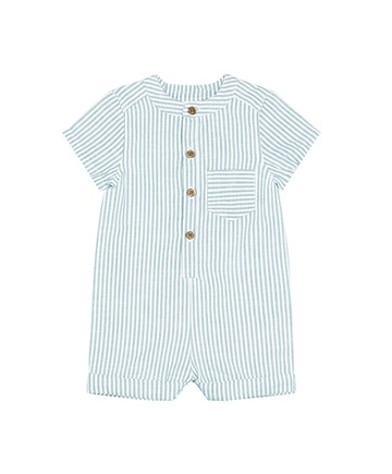 藍綠條紋短袖連身寬褲86cm