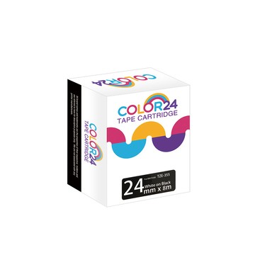 Color24 for Brother TZ-355 / TZE-355  黑底白字 相容特殊護貝標籤帶 (寬度24mm)