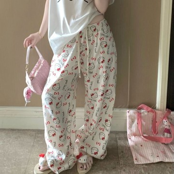 爆款直降價  超顯瘦 小個子 牛仔 女裝 休閒褲 牛仔褲hellokitty睡褲遛彎褲空調褲家居褲女夏休閒褲寬鬆可愛卡通