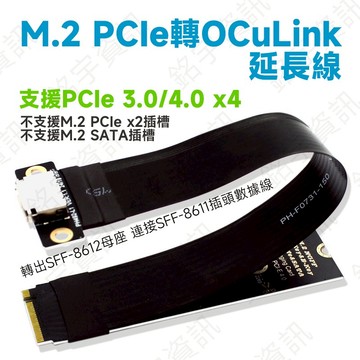 M.2 NVMe / PCIe x4 轉 OCuLink Sff-8611 SFF-8612 母座轉接線