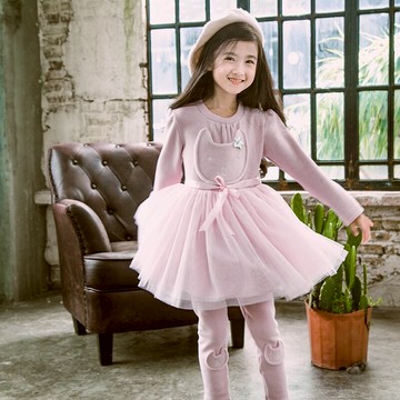 女童寶寶冬裝加絨 新款粉色兒童洋氣裙子秋冬公主裙女童韓版1入