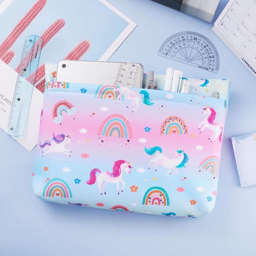 Unicorn Rainbow Book Sleeve with Zipper and Back Pocket, Book Covers for Pa