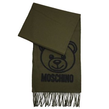 MOSCHINO 品牌LOGO大臉小熊圖案羊毛長圍巾(綠)