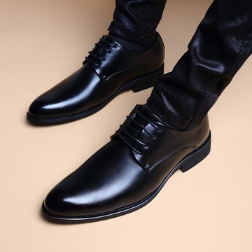秋季英倫尖頭內增高6cm皮鞋男士真皮系帶透氣韓版潮商務休閑男鞋