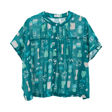 in Blooom 印花樂 透膚寬版上衣 閒暇時光 - 100%純棉 胸圍150cm 衣長57cm 台灣製  F  常磐松