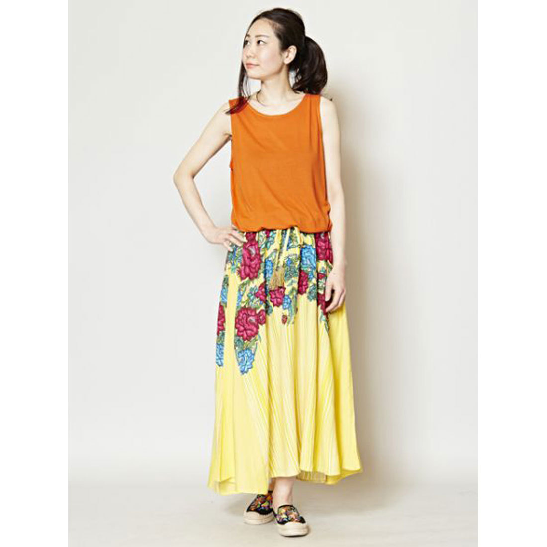 チャイハネ フラワー ストライプ ノースリーブワンピース イエロー 通販 Lineポイント最大1 0 Get Lineショッピング