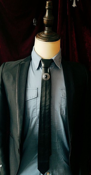 黑色皮革松石領帶型男百搭領帶