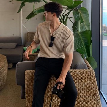 夏款針織衫修身T恤男韓國東大門男裝設計感上衣百搭潮打底衫型男