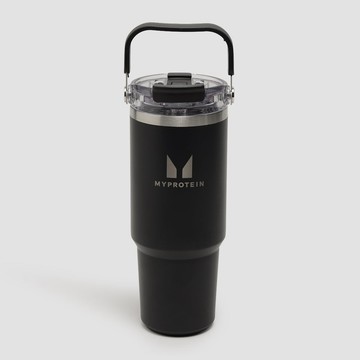 Myprotein Recycled Metal Top Handle Straw Bottle 900ml - Black