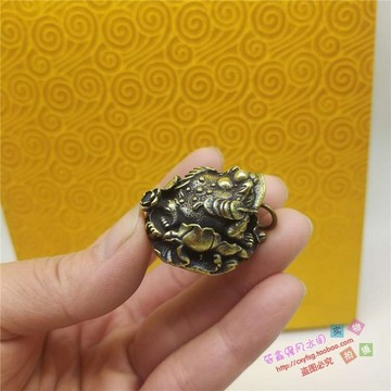黃銅蓮花招財進寶金蟾 三足蟾蜍荷葉手把玩小擺件 掛件純銅鑰匙扣
