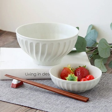 Just Home日本製霜釉條紋陶瓷6吋麵碗+5吋湯缽-2件組_兩色 - 霜白色