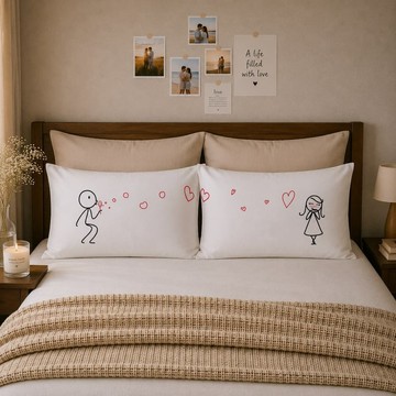 愛的泡泡 對枕枕頭套組 男孩遇見女孩系列 白/藍/卡其|Humantouch