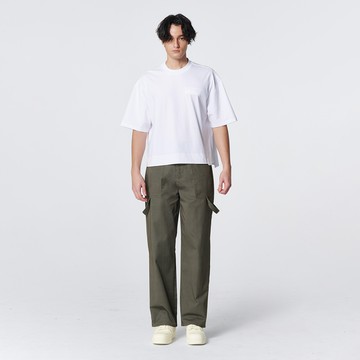 軍綠紮染大貼袋直筒褲 | 00162410106