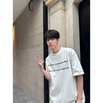 復古 寬鬆 上衣 美系 復古街頭純棉圓領短袖t恤男夏季新款寬鬆百搭ins潮牌半袖上衣