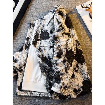 HPCP扎染潮牌牛仔外套男寬松春秋季高街痞帥炸街工裝夾克休閑上衣