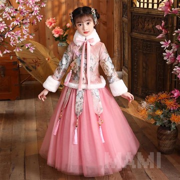 女童過年漢服兒童中國風唐裝寶寶拜年服女孩加厚古裝新年衣服冬裝
