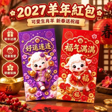2027羊年紅包 創意卡通紅包袋 新年春節壓歲錢 可愛生肖羊 仿毛絨材質 親子送禮用品 過年裝飾兒童