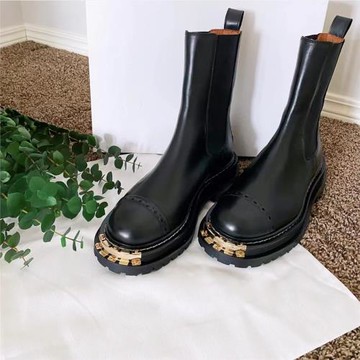 厚底大金牙黑色短靴帥氣中筒馬丁靴女靴秋冬新款英倫風切爾西靴