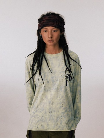 日系復古 / 長袖運動T恤 / 油畫扎染