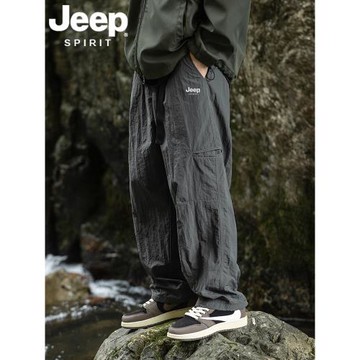 Jeep spirit美式休閑沖鋒褲子男款秋季登山褲寬松直筒工裝褲男士