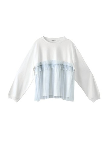 下擺拼接網紗長袖T恤(LA43L0C0100) - earth music&ecology