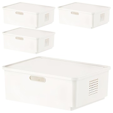 FL 生活+ 加厚可疊加防塵附輪收納盒 M 4個  450 x 300 x 300mm  1組