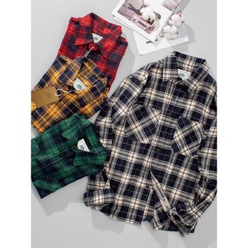 線下300+ 水洗棉 親膚柔軟 春秋男女格子休閑長袖襯衫襯衣外套