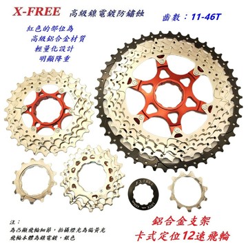 X-FREE鋁合金支架卡式定位式飛輪 12速飛輪11-46T 自行車24速 公路車登山車飛輪
