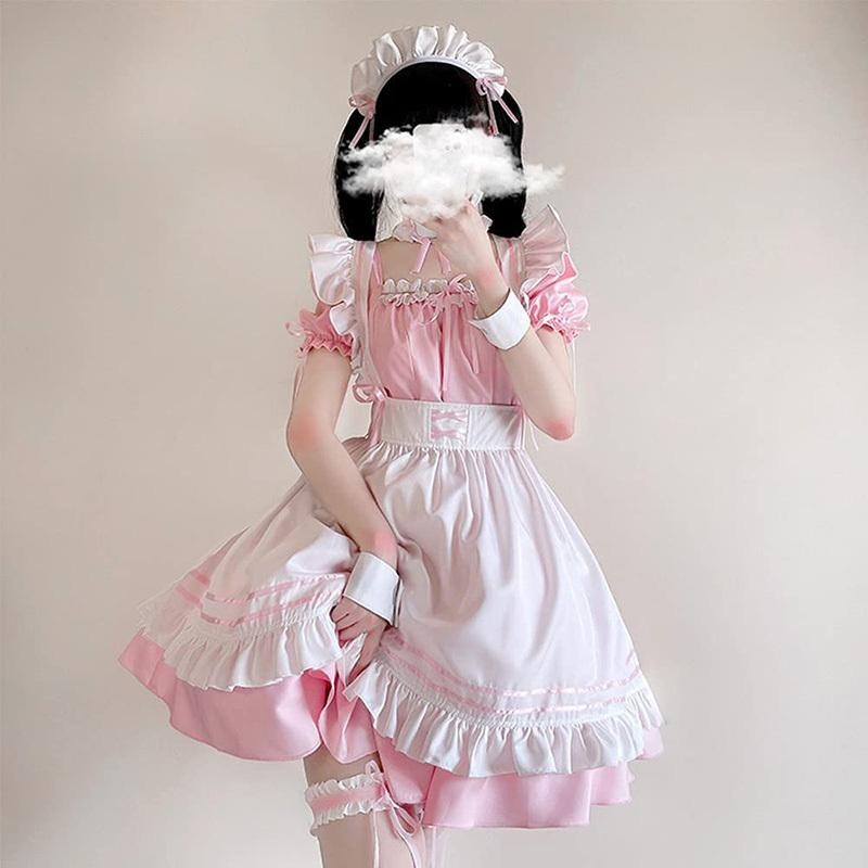 7点セット メイド服 ゴスロリ ワンピース ハロウィン 仮装 レディース