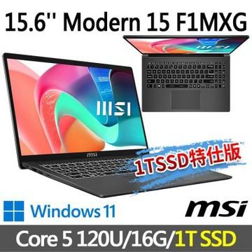 MSI微星 Modern 15 F1MXG-1039TW 15.6吋 商務筆電 (Core 5 120U/16G/1T SSD/Win11/灰-1T SSD特仕版)