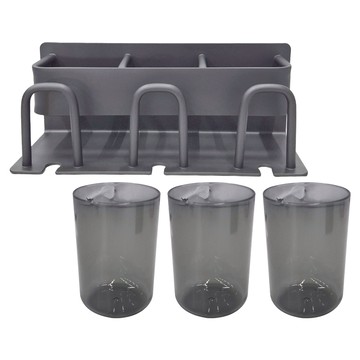 妃妃嚴選 牙刷置物架 三人款 附水杯 免釘安裝 太空鋁材質  槍灰色  1個